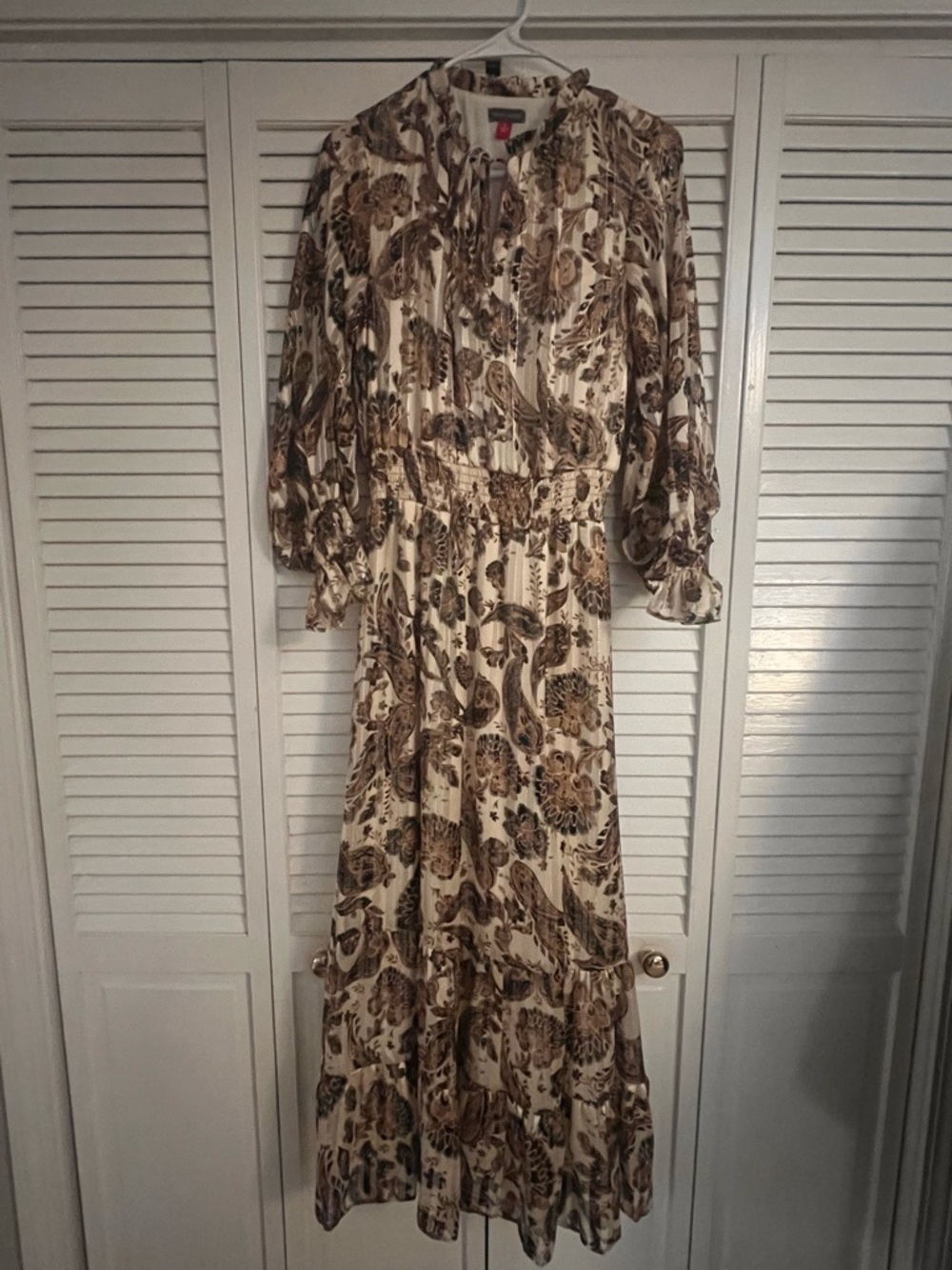 Vince Camuto Cream and Brown Floral Maxi Dress